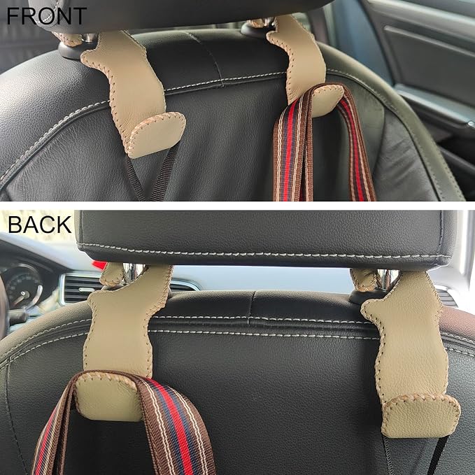 yicheyiyou Car Hooks Universal Car Vehicle Back Seat Headrest Hanger Holder Hook Microfiber Leather & Stainless Steel for Bag Purse Cloth Drink Grocery (Beige) - Image 6