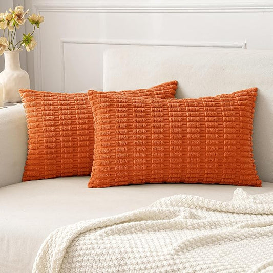 MIULEE Fall Pack of 2 Orange Corduroy Decorative Lumbar Pillow Covers 20x12 Inch Soft Boho Striped Throw Pillow Covers Modern Farmhouse Home Decor for Sofa Living Room Couch Bed by MIULEE