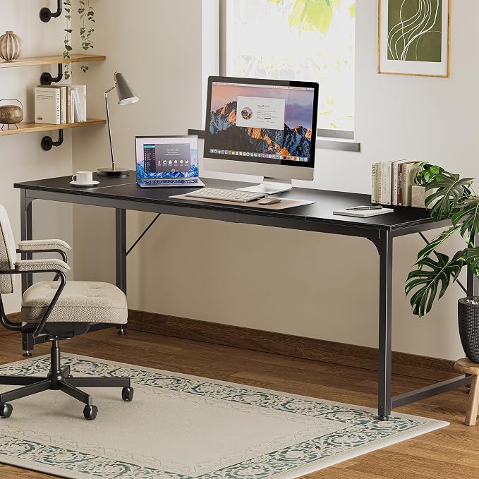 Huuger Computer Desk, 80 Inch Office Desk, Gaming Desk with Storage, Writing Desk Work Desk for Home Office, Study, Long Simple Desk, Large Legroom, Metal Frame, Black - Image 7