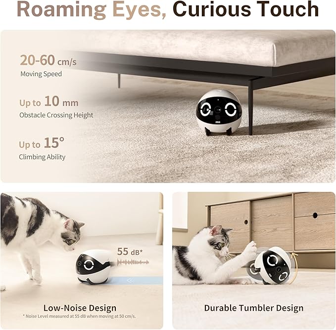 Enabot EBO ROLA Mini Pet Camera Robot: 2K FamilyBot Mobile Home Companion | Whole-Home Mobility, Two-Way Talk, Night Vision, Long Battery Life, Local Storage, Long Distance Gift - Image 3
