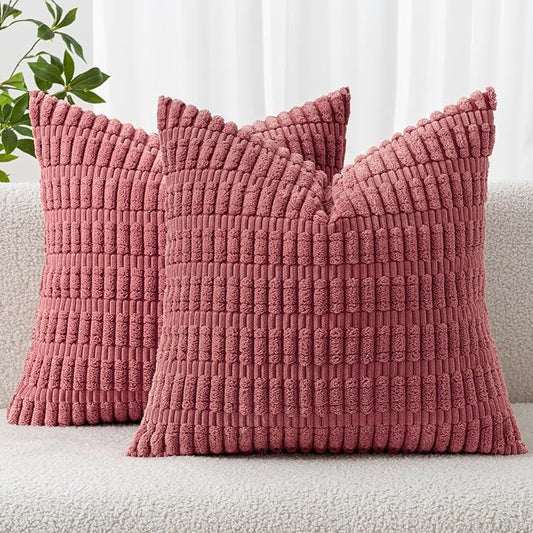 MIULEE Pack of 2 Corduroy Decorative Throw Pillow Covers 20x20 Inch Soft Boho Striped Pillow Covers Modern Farmhouse Home Decor for Sofa Living Room Couch Bed Cranberry Red by MIULEE