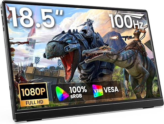 MNN 18.5" 100Hz FHD IPS USB-C HDMI Portable Gaming Monitor | 18.5" FHD IPS 100Hz, built-in stand & dual speakers, USB-C/HDMI, for PC/Phone/PS5/Xbox/Switch, travel gaming. by MNN