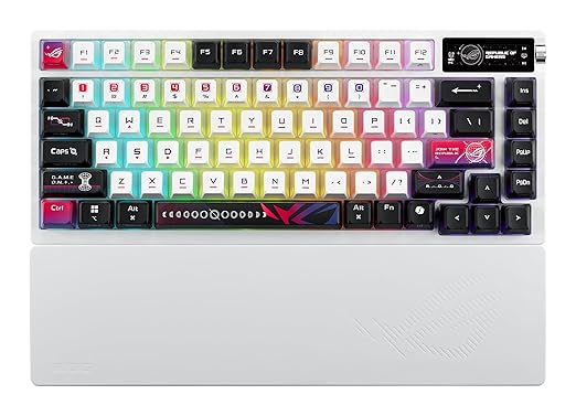 ASUS ROG Azoth X Wireless Mechanical Gaming Keyboard – 75% TKL, Tri-Mode Connectivity, Hot Swappable Pre-lubed ROG NX V2 Snow Linear Switches, South-Facing PCB, PBT Keycaps, PC/Mac Support - White by Unknown