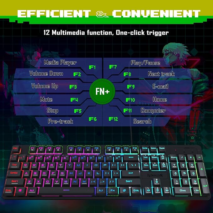 Redragon Updated S107 Gaming Keyboard and Mouse, RGB Gaming Keyboard and 10000 DPI Mouse Combo with 25-Key Anti-Ghosting, 1K Hz Programmable Mice with Software, Plug & Play to PC, Laptop [Upgrade] - Image 5