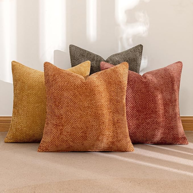 MIULEE Pack of 4 Orange/Yellow Couch Throw Pillow Covers 20x20 Inch Halloween Soft Decorative Chenille Pillows Farmhouse Accent Cushions for Boho Fall Home Decor Sofa Bedroom Living Room - Image 5