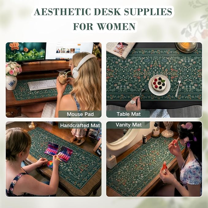 iCasso Desk Mat,Mouse Pad for Office Decor,35.4x15.7in,Deep Green | Back to School Desk Pad Mat, Anti-Slip Big Mousepad with Stitched Edges for Computer Desktop,Smooth Water-Resistant - Image 9