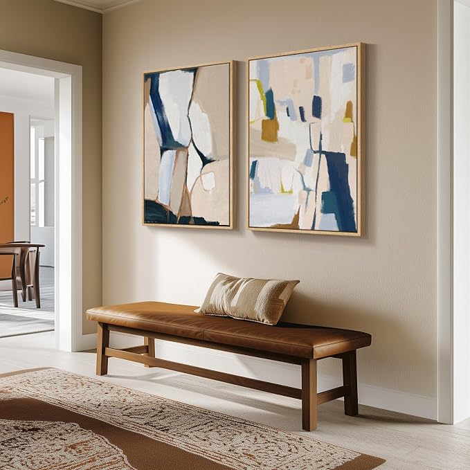 Large Framed Neutral Abstract Wall Art for Living Room, Set of 2 Bright Modern Canvas Prints Paintings Artwork for Walls, Colorful Abstract Pictures for Hallway Stair Bedroom Office Wall Decor 24x36 In - Image 2