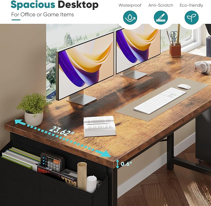OLIXIS Computer Desk, 63 Inch Gaming Desks for Home Office Small Spaces | Writing Study Craft Work Table, Computer Workstation for Bedroom with Storage Bag, Rustic Brown - Image 5