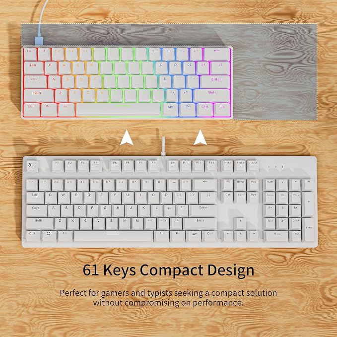 Newmen GM611 Mechanical Keyboard,LEDBacklit Wired Gaming Keyboard RedSwitch | Compact Portable,Mini 61 Keys,LED Backlit,60 Percent Mechanical Keyboard,White Keycaps,Windows Laptop PC,Linear Red Switches - Image 4