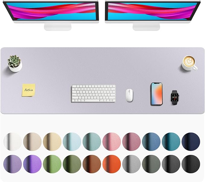 Aothia Faux Leather Desk Mat - Non-Slip PU Leather Desk Blotter, Waterproof Writing Surface, Large Desk Pad for Office & Home (Smoky Lavender, 55" x 17") by AothiaSimpleNaturalUnique