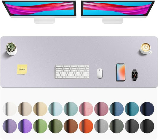 Aothia Faux Leather Desk Mat - Non-Slip PU Leather Desk Blotter, Waterproof Writing Surface, Large Desk Pad for Office & Home (Smoky Lavender, 55" x 17") by AothiaSimpleNaturalUnique
