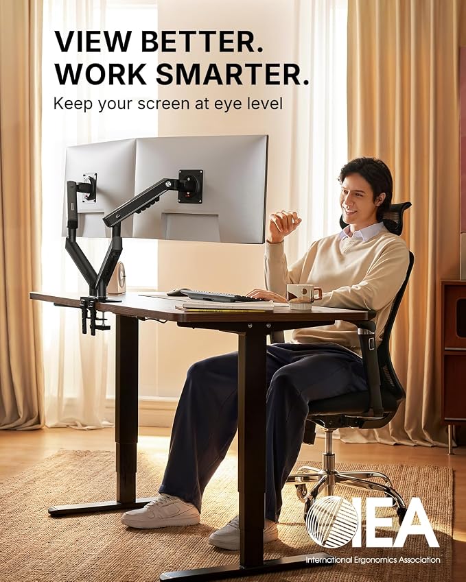 HUANUO FlowLift Pro Dual Monitor Mount for 13–32" Screens, MechaSpring Monitor Stand, Adjustable Monitor Arms for 2 Monitors with Tilt/Swivel/Rotation, Tool-Free VESA Mount, Max Load 19.8 lbs - Image 9