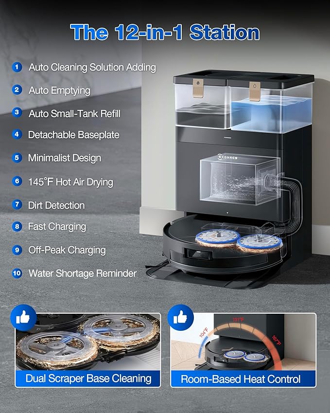 ECOVACS DEEBOT T50 MAX PRO Omni Robot Vacuum and Mop, 18,500Pa Suction, 18mm Auto-Lift, ZeroTangle &TruEdge 2.0, AIVI 3.0 Obstacle Avoidance, Auto Hot Water Mop Wash/Dry/Refill, Self-Emptying - Image 5