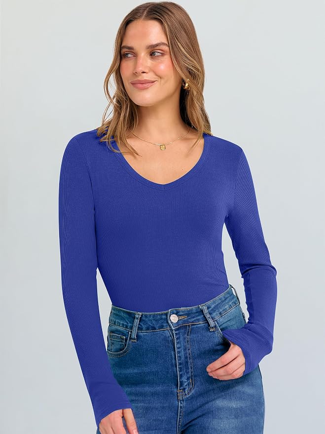 ANRABESS Long Sleeve V Neck Shirts for Women | Soft Comfy Ribbed Knit Fitted Tshirts, Casual Going Out Tops, 2026 Trendy Basic, Fall Winter Underscrub Layering Clothes - Image 7