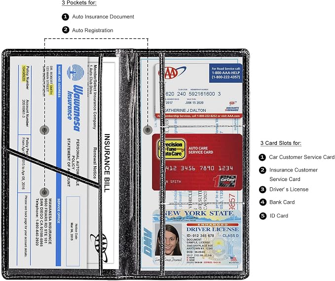 TOURSUIT Car Registration & Insurance Card Holder, Glitter Black | Vehicle License Document Organizer, Glove Box Compartment, Interior Car Accessories, For Women Men - Image 2