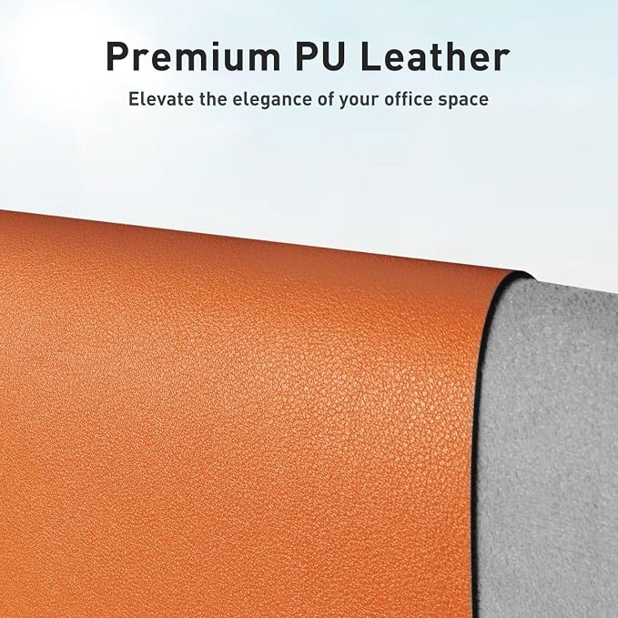 Aothia Leather Desk Pad Protector, Mouse Pad, Office Desk Mat, Non-Slip PU Leather Desk Blotter, Laptop Desk Pad, Waterproof Desk Writing Pad for Office and Home (31.5" x 15.7",Hermes Orange) - Image 2