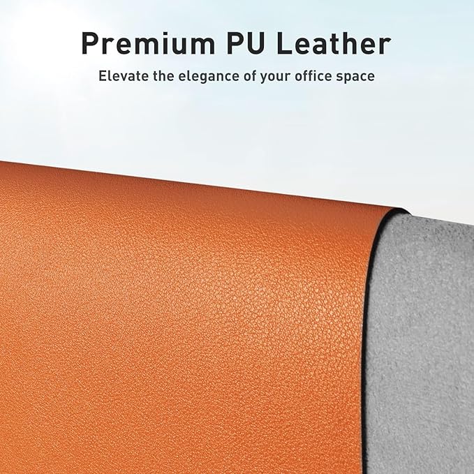 Aothia Faux Leather Desk Mat – Large Mouse Pad, Non-Slip PU Leather Blotter, Waterproof Writing Surface for Office and Home (Hermes Orange, 47.2" x 23.6") - Image 2