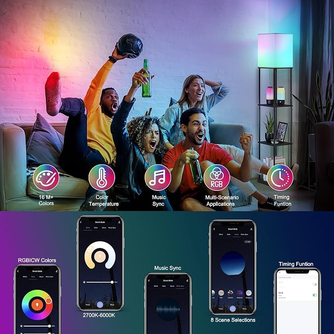 SUNMORY Floor Lamp with Shelves, Smart APP Control Standing Lamps with RGB Bulb, 4-Tier Dimmable Floor Lamps for Living Room, Tall Lamp for Bedroom, Office, Corner Display Bookshelf Lamp - Image 4