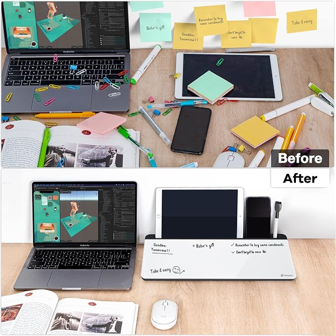 Varhomax Glass Desk Whiteboard with Storage, Desktop Organizer to-do List Memo Notepad Dry Erase White Board for Home Office and School Supplies (Black&White) - Image 4