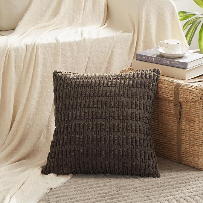 Fancy Homi 4 Packs Decorative Throw Pillow Covers for Living Room Couch Bed, Modern Farmhouse Boho Home Décor Accent Cushion Case, 28" x 28", Dark Brown - Image 2