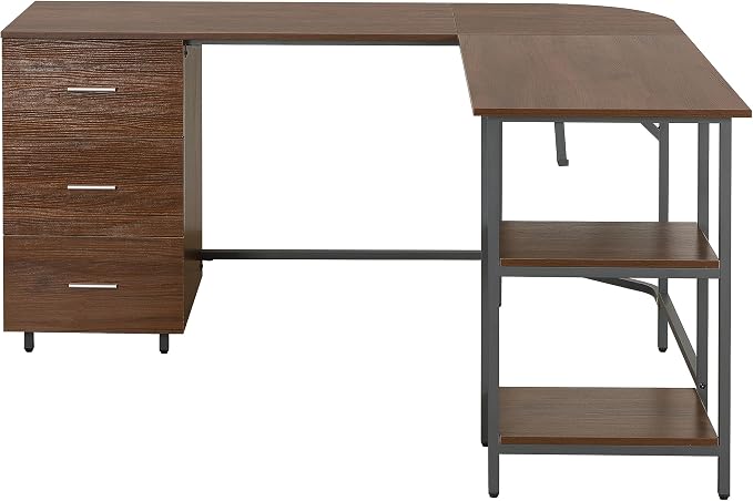 Techni Mobili L Shaped Desk - Two-Toned Computer Desk with Drawers & Storage Shelves - Simple Modern Furniture & Home Office Space Corner Table for Work & Writing | 59" two‑tone L‑shaped desk with storage shelves, durable frame, modern corner workstati... - Image 7