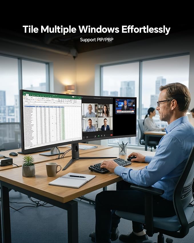 KTC Ultrawide 49 In Curved Gaming Monitor, 5K2K 5120x1440 Computer Monitor DQHD, 180Hz, 32:9, HDR 400, 90W Type-C HDMI DP Port, Bulit-in KVM, Speakers, Adaptive Sync, Tilt Swivel Height Adjust, H49S66 - Image 6