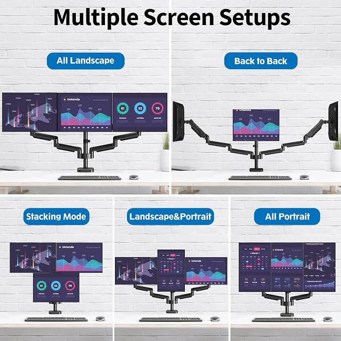 Triple Monitor Desk Mount for Computer Screens up to 32", Holds up to 19.8 lbs Each, 3 Monitor Arm, Heavy Duty Stand Vesa Mount 75x75, 100x100 - Image 5