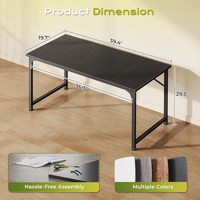 PRAISUN 40 Inch Computer Desk, Home Office Desk with Spacious Desktop, Black - Image 3