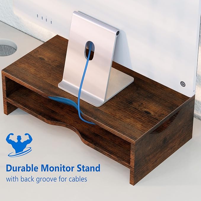 Zimilar Monitor Stand Riser, 2 Tiers Wood Laptop Computer Monitor Riser | for PC Screen, iMac, Desktop Screen Monitor Stand Riser with Storage for Home Office - Image 4