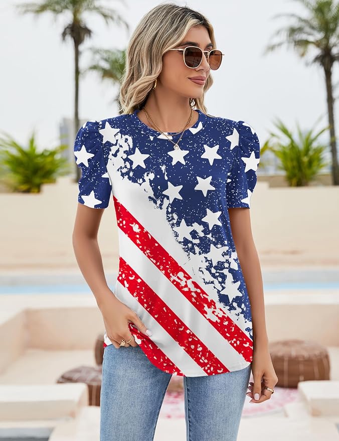 Ivicoer Puff Short Sleeve Shirt for Women Eyelet Tops Summer Crewneck Blouse Loose Fit S-XXL - Image 2