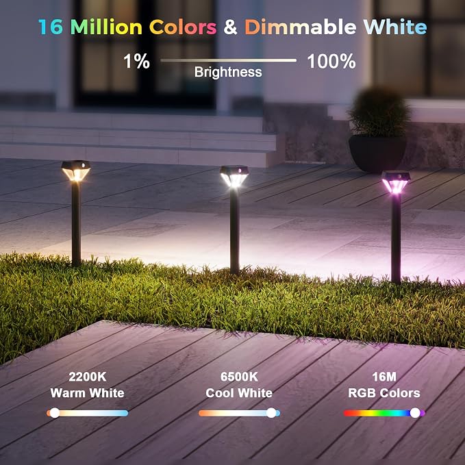 XMCOSY+ Smart Solar Pathway Lights, Bluetooth APP Control with Motion Sensor, 150LM RGBCW Color Changing Landscape Lighting for Yard, Garage, Garden, Lawn, IP65 Waterproof, 2 Pack - Image 3