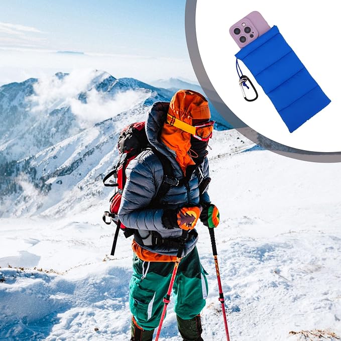 Lyreh Thermal Phone Pouch, Down Cotton Warm Phone Case Cover Bags Prevents Freezing & Overheating Protector Cellphone Pouch with Carabiner Ideal for Outdoor Camping Hiking Skiing(Blue) - Image 5
