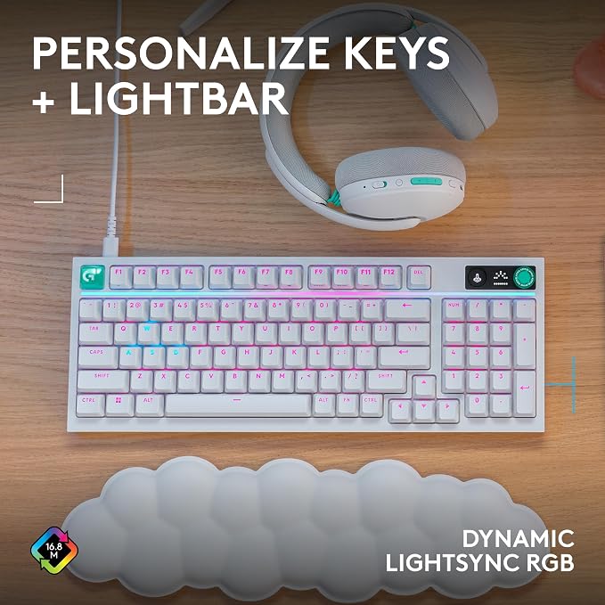 Logitech G316 X 98 MechanicalGaming Keyboard (Tactile) - White | Hot-Swappable Tactile Mechanical Switches, Gasket Design, PBT Keycaps, <8Khz, LIGHTSYNC RGB, Dot-Matxix LED Display, USB-C - Image 8