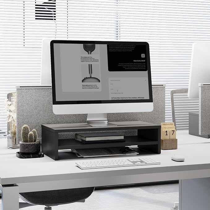 FITUEYES Monitor Stand - 2 Tier Computer Monitor Riser with 21.3 Inch Shelf, Wood Desktop Stand for Laptop Computer Screen, Desk Organization, Office Supplies - Image 3