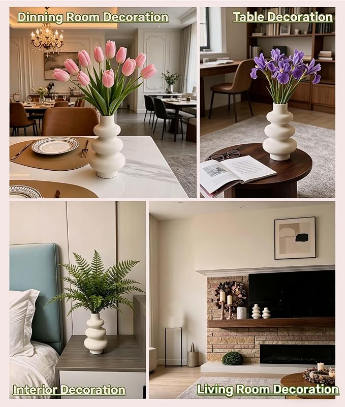 Steviieden Ceramic Vases Set 2, Modern Home Decor,Off White Round Vases,Modern Dried Flower Vases, Boho Home Decor for Centerpieces Wedding Dinner Table Party Living Room Office Bedroom - Image 6