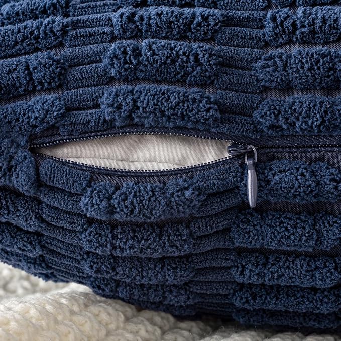 MIULEE Pack of 2 Corduroy Decorative Euro Sham Throw Pillow Covers 22x22 Inch Soft Boho Striped Pillow Covers Modern Farmhouse Home Decor for Summer Coastal Sofa Living Room Couch Bed Dark Blue - Image 7