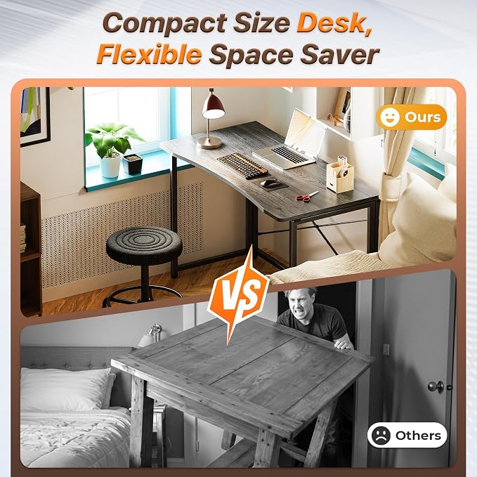 Huuger Folding Desk for Small Spaces, 31.5 Inch Foldable Computer Table, Easy Assembly, for Home Office, Study, Bedroom, Dorm, Space Saving, Small Writing Work Office Computer Desk, Grey - Image 3