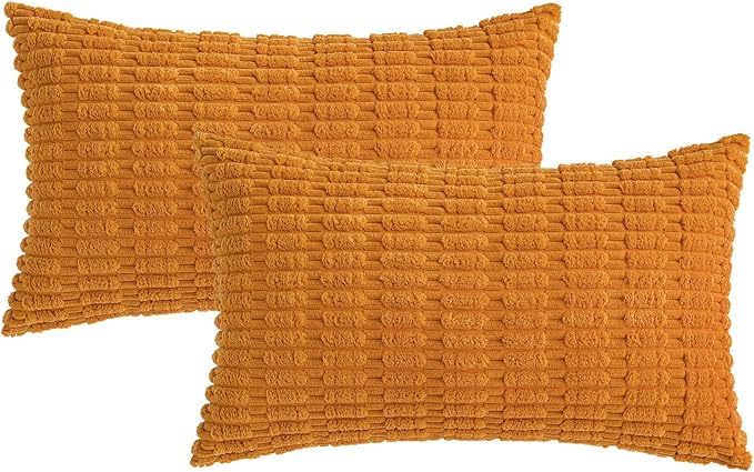 MIULEE Fall Pack of 2 Burnt Orange Corduroy Decorative Lumbar Pillow Covers 20x12 Inch Soft Boho Striped Throw Pillow Covers Modern Farmhouse Home Decor for Sofa Living Room Couch Bed - Image 6