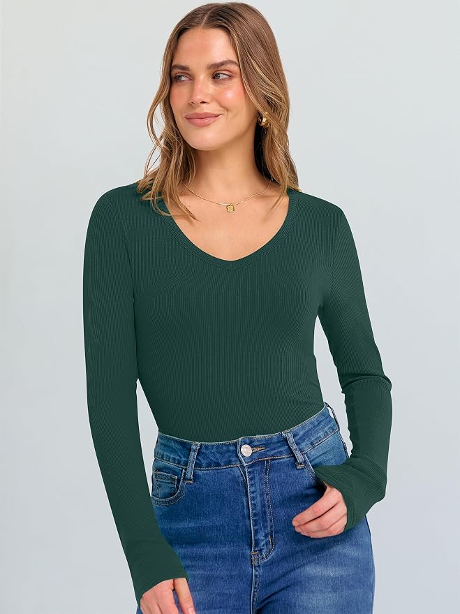 ANRABESS Long Sleeve V Neck Shirts for Women | Soft Comfy Ribbed Knit Fitted Tshirts, Casual Going Out Tops, 2026 Trendy Basic, Fall Winter Underscrub Layering Clothes - Image 7