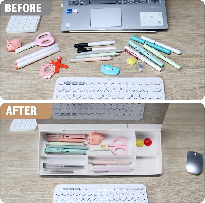 SELEAD Desktop Glass Whiteboard with Organizer & Built-in Mirror, Small Dry Erase White Board Computer Pad Keyboard Stand for Home, School, Office Desk Accessories - White - Image 8