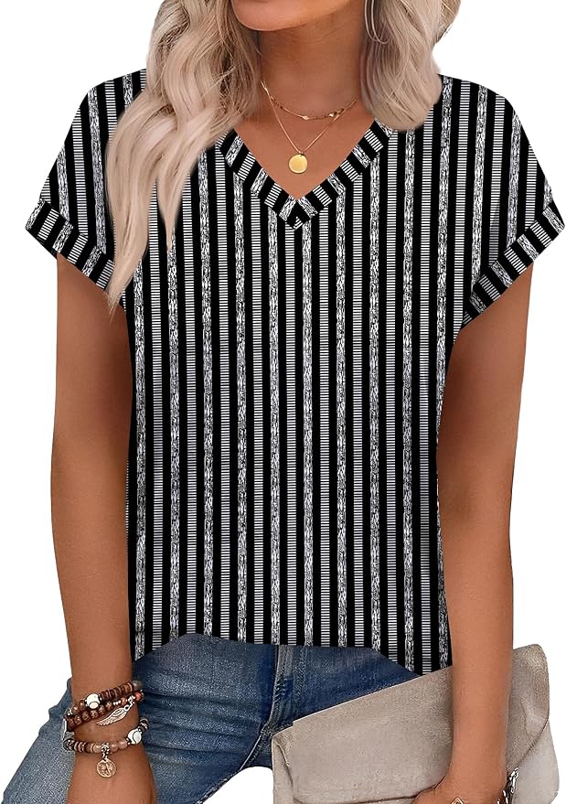 Rapbin Womens Summer Tops Women Blouses Dressy Casual V Neck T Shirts Short Sleeve Spring Tops for Women - Image 2