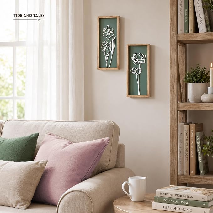 3D Floral Green Wall Art (Set of 2) Lightweight, Wooden Ready-to-Hang Boho Framed Wall Art for Bathroom, Bedroom, Living Room or Office – Premium Sage Green Farmhouse Decor – Gift-Boxed - Image 7