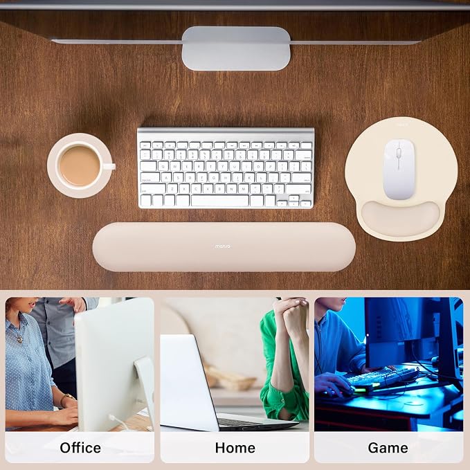 MOSISO Wrist Rest Support for Mouse Pad&Keyboard Set, Apricot | Circle Curved Ergonomic Mousepad Non-Slip Base Home/Office Pain Relief&Easy Typing Pad with Soft Cloth&Silicone Lining - Image 6