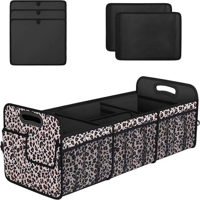 Femuar Collapsible Trunk Organizer - 90L Large Capacity with 15 Pockets, Waterproof for SUV/Car/Jeep/Sedan, Extra Large Leopard Print by GuangzhouTailinTechnologyCo