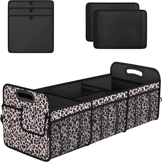 Femuar Collapsible Trunk Organizer - 90L Large Capacity with 15 Pockets, Waterproof for SUV/Car/Jeep/Sedan, Extra Large Leopard Print by GuangzhouTailinTechnologyCo