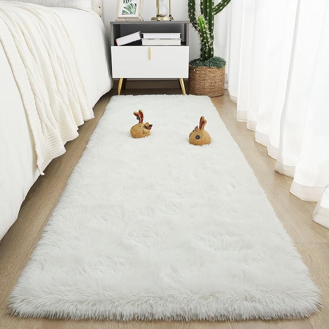 Tepook Soft Runner Rugs for Bedroom 2x6 ft with Rubber Backing, Cream Fluffy Rugs for Living Room, Shag Bedside Rug Fuzzy Plush Carpet for Room, Area Rug for Dorm Nursery Hallway Indoor Home Decor by Tepook