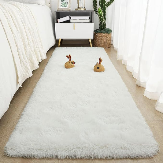 Tepook Soft Runner Rugs for Bedroom 2x6 ft with Rubber Backing, Cream Fluffy Rugs for Living Room, Shag Bedside Rug Fuzzy Plush Carpet for Room, Area Rug for Dorm Nursery Hallway Indoor Home Decor by Tepook