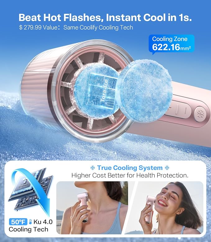 TORRAS COOLiFY iva Handheld Fan with Ice Cooler, [Chill by 50°F], 0-100 Adjustable Speed, Super Mini Powerful Portable Fan 4900mAh Rechargeable, Hand Fans, Gifts for Women, Pink - Image 3