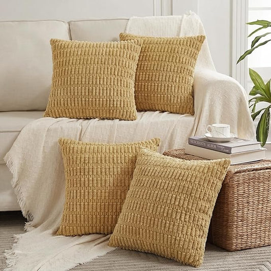 Fancy Homi 4 Packs Decorative Throw Pillow Covers for Living Room Couch Bed, Modern Farmhouse Boho Home Décor Accent Cushion Case, 18" x 18", Mustard Yellow by Fancy+Homi