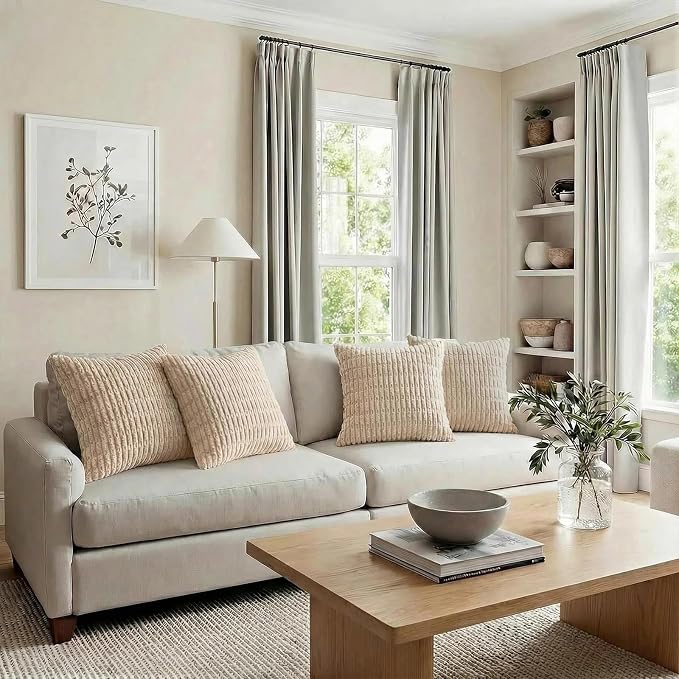Fancy Homi 4 Packs Decorative Throw Pillow Covers for Living Room Couch Bed, Modern Farmhouse Boho Home Décor Accent Cushion Case, 18" x 18", Tan - Image 6